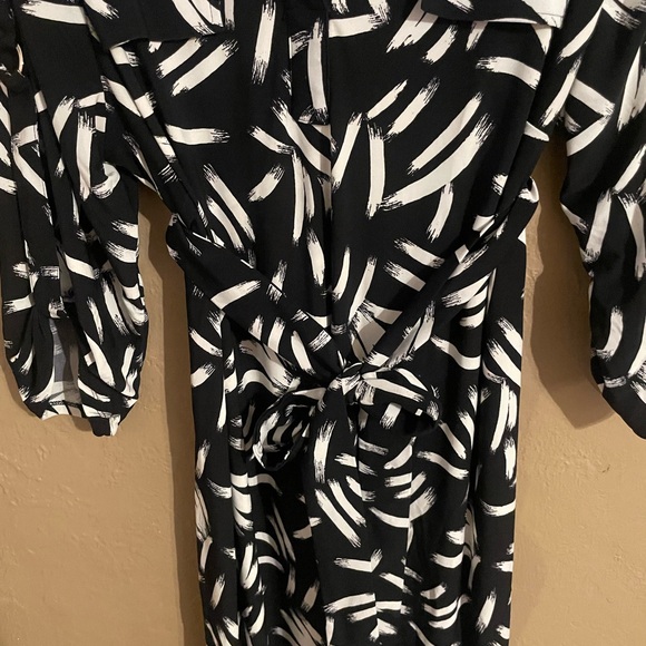 Alfani black and white belted knee length long sleeve dress office business plus - Picture 2 of 9